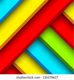 Abstract color block background with bright colored horizontal blocks and realistic shaddows.