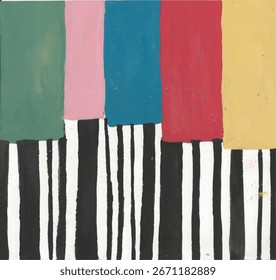 Abstract Color Blocks over Vertical Stripes Composition