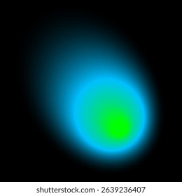 Abstract color blur neon round shape on black background. Neon colored bright blending blob with graduation effect. Glowing comet in dark space. Graphic vector illustration.
