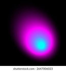 Abstrato cor borrão neon forma redonda no fundo preto. Bolha de mistura brilhante de cor neon com efeito de graduação. Cometa brilhante no espaço escuro. Ilustração de vetor gráfico.