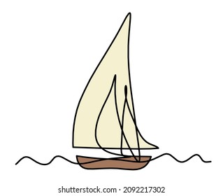 Abstract color boat as line drawing on white background. Vector