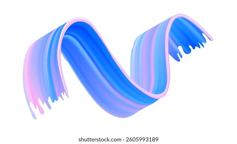 Abstract color brush stroke as 3D ribbon wave line. Dynamic fluid flow with gradient motion. Bright background shape with rough oil texture. Modern twirl pattern for art curvy banner design.