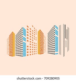 Abstract color building on street in city