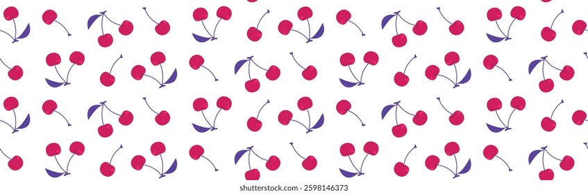 Abstract color cherry seamless patterns for fabric, textiles, clothing, banner, backgrounds, wrapping paper, cover, interior decor, print. Flat minimal and trendy vector design style.