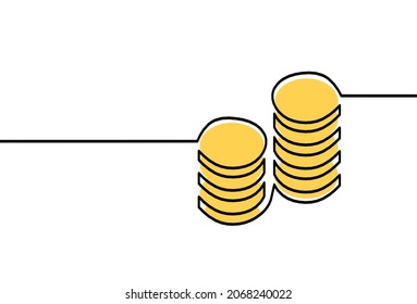Las monedas de color abstractas como líneas continuas dibujando sobre fondo blanco. Vector