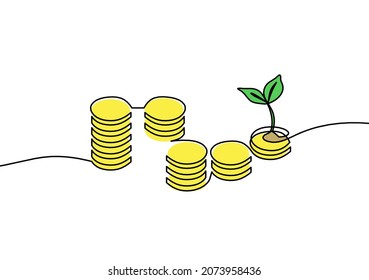 Abstract color coins dollar as continuous lines drawing on white background. Vector