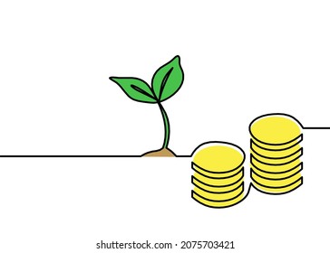 Abstract color coins dollar as continuous lines drawing on white background. Vector