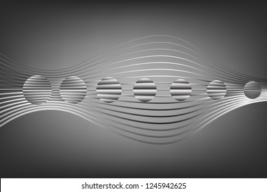 Abstract, color composition of thin, curved lines on a color gradient background with geometric shapes. Vector image.