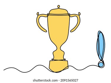 Abstract color cup with exclamation mark  as continuous lines drawing on white as background. Vector