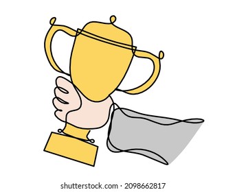 Abstract color cup with hand  as continuous lines drawing on white as background. Vector