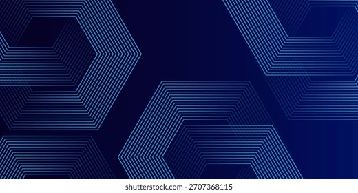 Abstract color of dark blue background featuring hexagon geometric lines pattern.