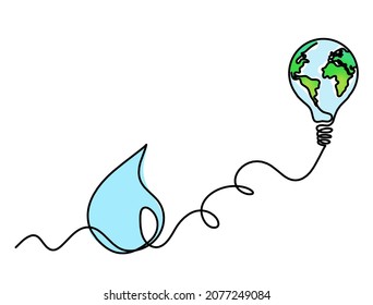 El color abstracto cae con el globo y la bombilla como plano de línea sobre fondo blanco. Vector