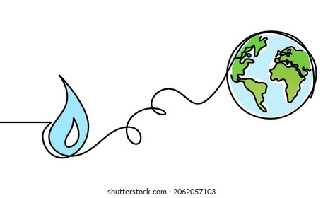 Abstract color drop with globe as line drawing on white background. Vector