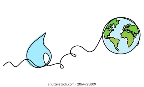 Abstract color drop with globe as line drawing on white background. Vector