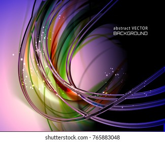 Abstract color dynamic background. Expressive vector frame with contrast glowing fibers 

