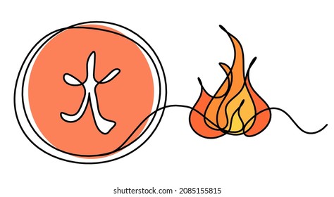 Abstract color element of fire in feng shui as line drawing on the white background. Vector