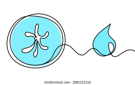 Abstract color element of water (hieroglyphs "water" in english) with drop in feng shui as line drawing on the white background. Vector