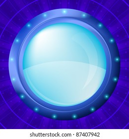 Abstract color eps10 background, round button - porthole on wall, blue. Vector