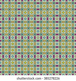 Abstract color fantasy graphic background, seamless geometric pattern. Hand drawn fabric texture. Tribal ethnic arabic, indian, ottoman ornament, doodle vector illustration. 