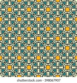 Abstract color fantasy graphic background, seamless floral geometric pattern. Hand drawn fabric texture. Tribal ethnic arabic, indian, ottoman ornament, doodle vector illustration. 