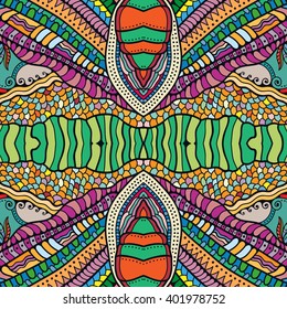Abstract color fantasy graphic background, seamless floral geometric pattern. Hand drawn sketch texture. Tribal ethnic arabic, indian, ottoman ornament, doodle vector illustration. 