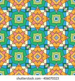 Abstract color fantasy graphic background, seamless floral geometric pattern. Hand drawn fabric texture. Tribal ethnic arabic, indian, ottoman ornament, doodle vector illustration. 