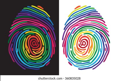 Abstract color finger print on black and white background. Vector illustration