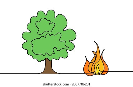 Abstraktes Farbfeuer mit Baum als Linienzeichnung auf weißem Hintergrund. Vektorgrafik
