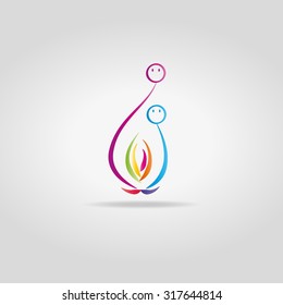 abstract color flame with two faces on gray gradient color