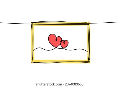 Abstract color frame for picture with hearts as line drawing on white as background. Vector