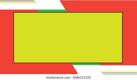 Abstrakter Farbrahmen Gelbes Rechteck auf rotem und grünem Hintergrund Präsentation Folienhintergrund Webbanner Designvorlage Moderner geometrischer Rahmen