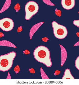 Abstract color fruits textile vector seamless repeat pattern.