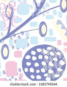 Abstract color fun cartoon texture template for Doodle modern background.Silhouettes of plants. Graphic design. Hand drawn texture. 