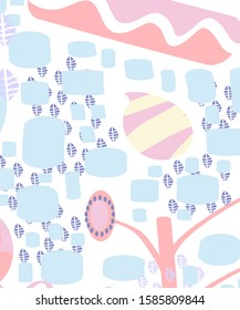 Abstract color fun cartoon texture template for Doodle modern background.Silhouettes of plants. Graphic design. Hand drawn texture. 