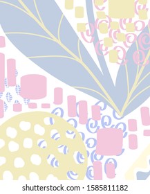 Abstract color fun cartoon texture template for Doodle modern background.Silhouettes of plants. Graphic design. Hand drawn texture. 