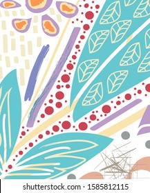 Abstract color fun cartoon texture template for Doodle modern background.Silhouettes of plants. Graphic design. Hand drawn texture. 