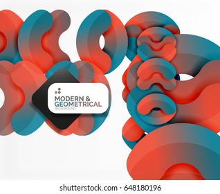 Abstract color geometric round shapes on white - elements with shadow, colorful composition