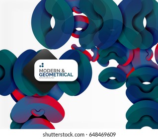 Abstract color geometric round shapes on white - elements with shadow, colorful composition
