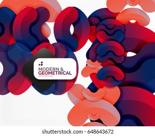 Abstract color geometric round shapes on white - elements with shadow, colorful composition