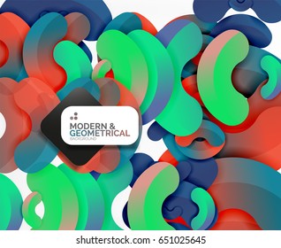 Abstract color geometric round shapes on white - elements with shadow, colorful composition