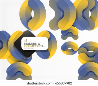 Abstract color geometric round shapes on white - elements with shadow, colorful composition