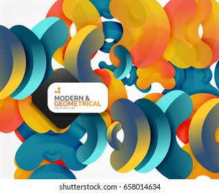 Abstract color geometric round shapes on white - elements with shadow, colorful composition