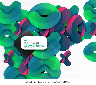 Abstract color geometric round shapes on white - elements with shadow, colorful composition