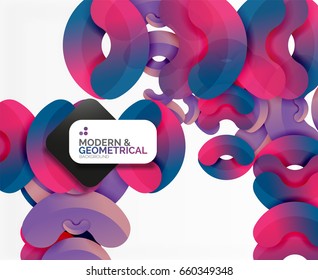 Abstract color geometric round shapes on white - elements with shadow, colorful composition