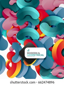 Abstract color geometric round shapes on white - elements with shadow, colorful composition