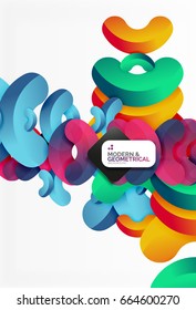 Abstract color geometric round shapes on white - elements with shadow, colorful composition