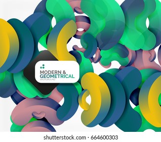 Abstract color geometric round shapes on white - elements with shadow, colorful composition