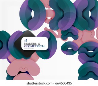 Abstract color geometric round shapes on white - elements with shadow, colorful composition