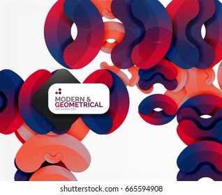 Abstract color geometric round shapes on white - elements with shadow, colorful composition