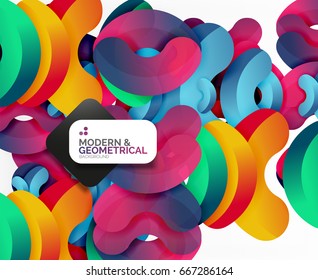 Abstract color geometric round shapes on white - elements with shadow, colorful composition